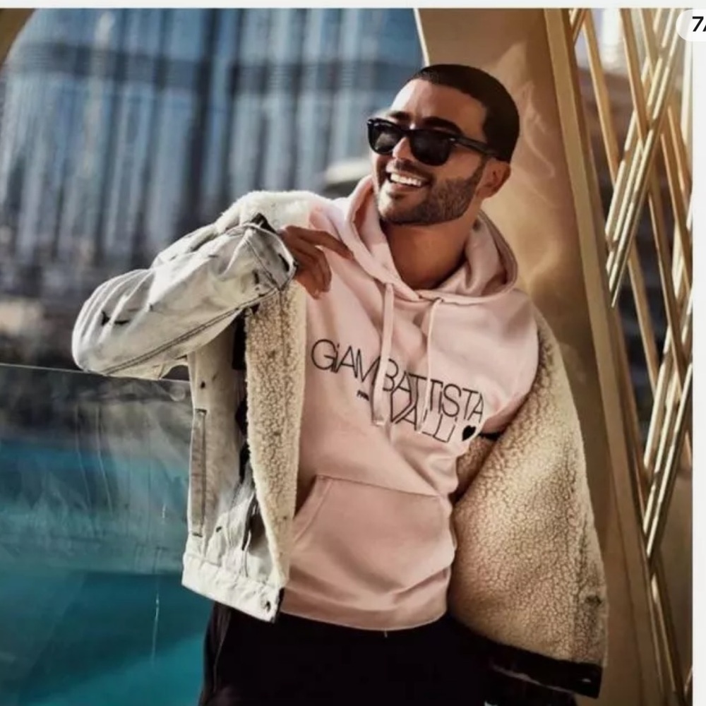 Giambattista Valli x HM Light Pink Logo Print Cotton Hooded Sweatshirt sz Medium